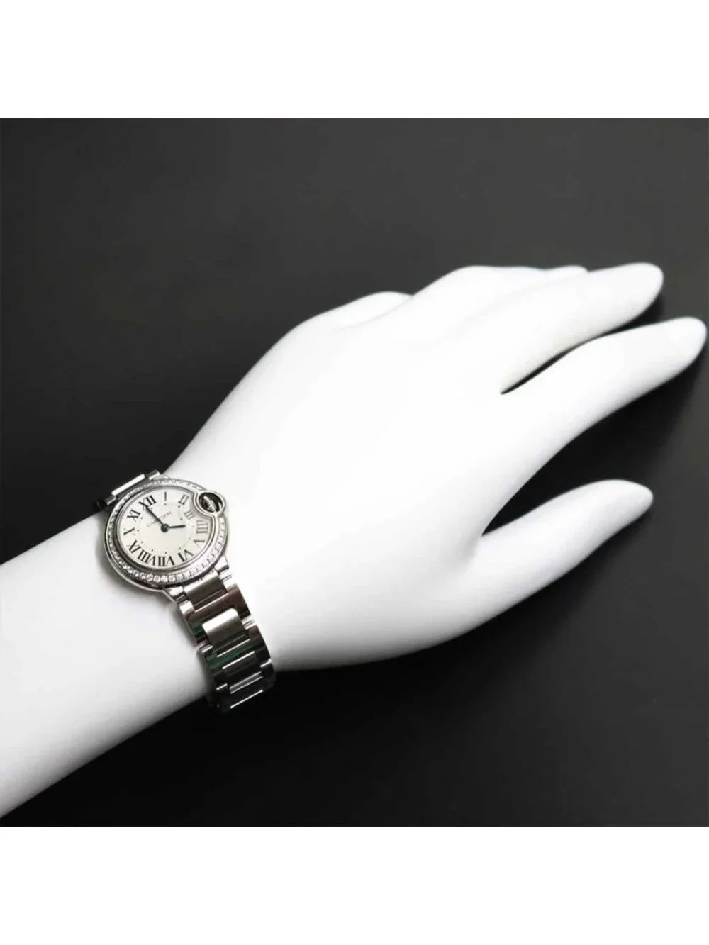 Cartier Ballon Blue 28 Watch Diamond Bezel Silver Quartz